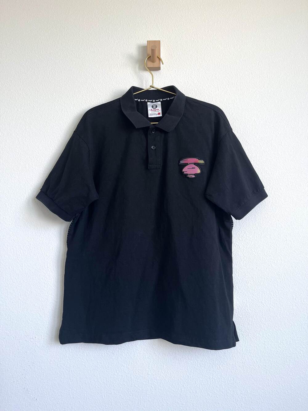 AAPE by *A Bathing Ape Black Polo Shirt - Gradient Logo Graphic Back - Size